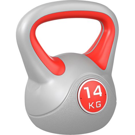 Kettlebell 14 kg, Kurzhantel mit ergonomischem Griff, Kugelhantel, Krafttraining, Workout, 26 x 18 x 32 cm, rot (1/5)