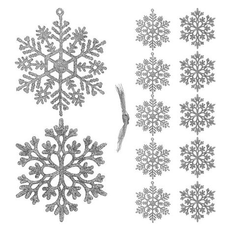 Zawieszki per albero di Natale 10 cm, fiocchi di neve in paillettes, 12 pezzi.