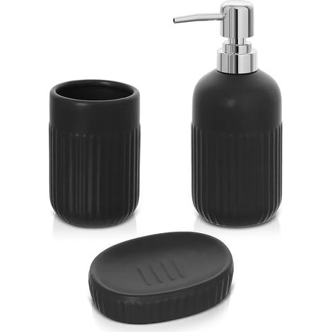 Accessori bagno da appoggio in set 3 pezzi in ceramica colore nero Cup (1/5)