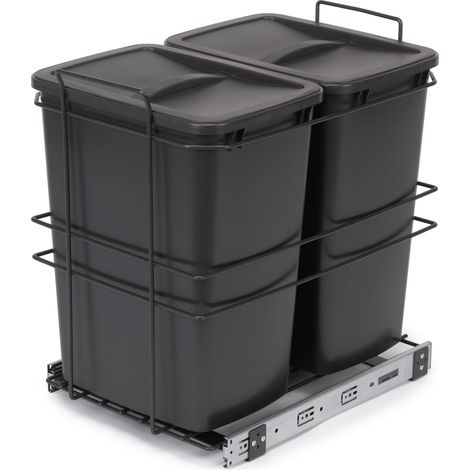 Emuca Recycle Recyclingbehälter für Bodenmontage und manuellen Auszug in Küchenzeile, 2x35 Liter, Kunststoff anthrazitgrau (1/5)