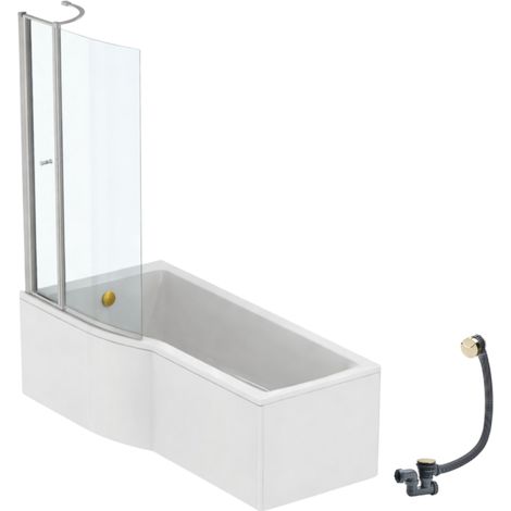 Pack baignoire bain douche 170 x 80 cm gauche IDEAL STANDARD Connect Air + tablier + pare bain avec volet + vidage Doré