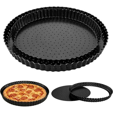 2 Pack Round Pie Pan with Removable Bottom with Holes 26cm and 30cm with Removable Bottom, Non-Stick, Round Carbon Steel for Crispy Pizza (1/5)