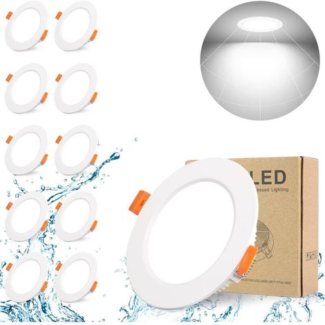 10er-Pack LED-Einbaustrahler, extraflach, weiß, IP44, 5 W, 500 lm (entspricht 50 W Glühlampe), Kaltweiß 6000 K, AC 220–240 V, runde Deckeneinbauleuchte für Küche, Schlafzimmer, Wohnzimmer