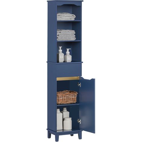 Armario Alto para Baño Columna de Baño Estanterías de Baño con 3 Estantes 1 Puerta y 1 Cajón 35 x 30 x 170 cm BZR112-B SoBuy ES (1/5)