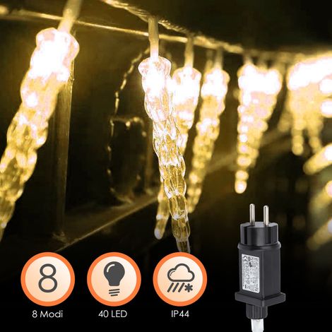 Randaco 40 LED ghiaccioli case cortina fotoelettrica pioggia gelata lucine letto sala da ballo, bianco caldo (1/5)
