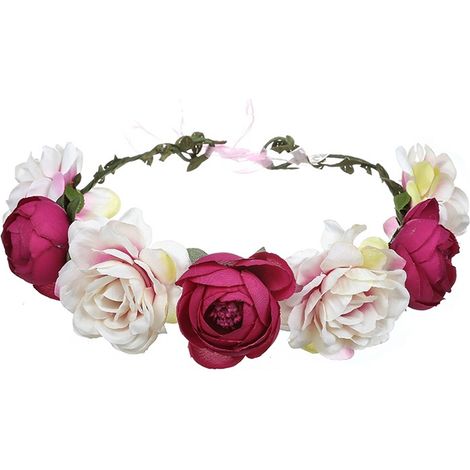 Couronne De Fleurs Rose - Couronne Pour Cheveux Réglable En Ruban Rose - Pour Mariage Fête Anniversaire Séance Photo - 1 Pièce (1/5)