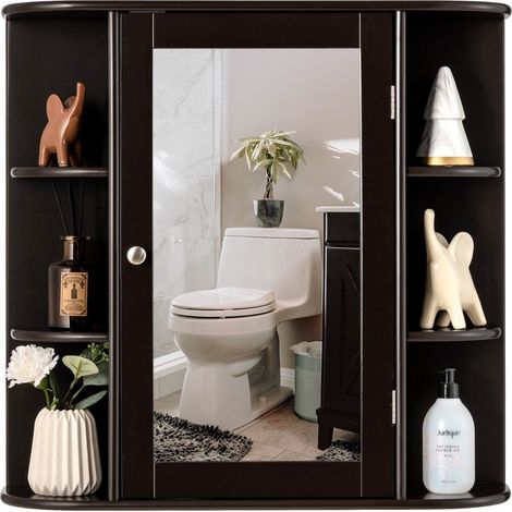 Armario de almacenamiento de pared botiquin de bano multiusos 66 x 167 x 63 cm marron