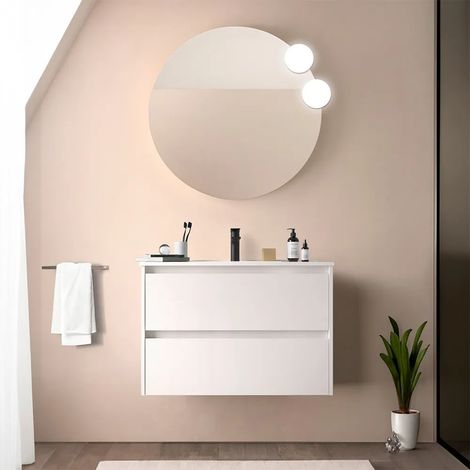Mobile bagno sospeso 80 cm bianco lucido con specchio e lavabo Gaya (1/5)