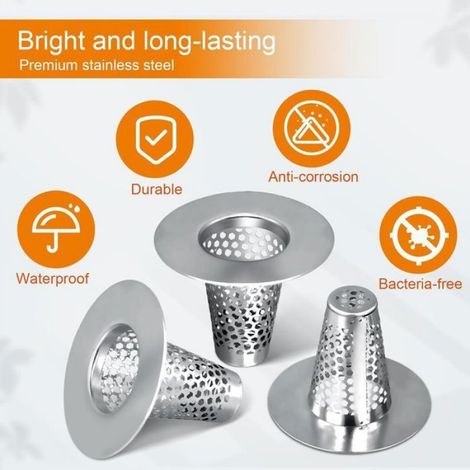3pcs couvercle de drain conique - Empêche la perte de bijoux Facile à nettoyer - Douche et évier - acier inoxydable 304 (1/5)