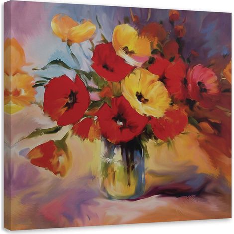 Tableau sur toile, Bouquet de coquelicots dans un vase - 30x30 (1/5)