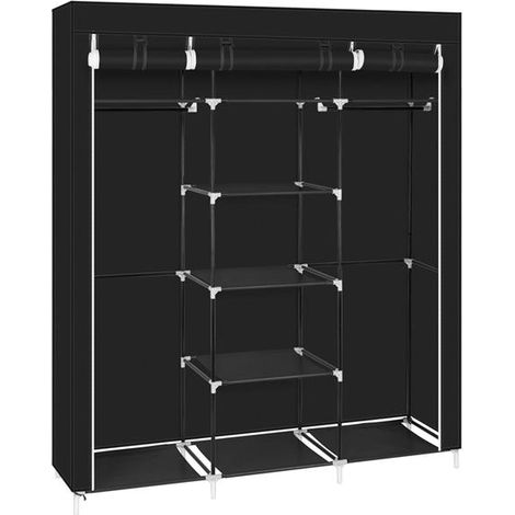 Kleiderschrank aus Vliesstoff, 5 Schichten, 9 Fächer, 150 x 45 x 175 cm, Schwarz