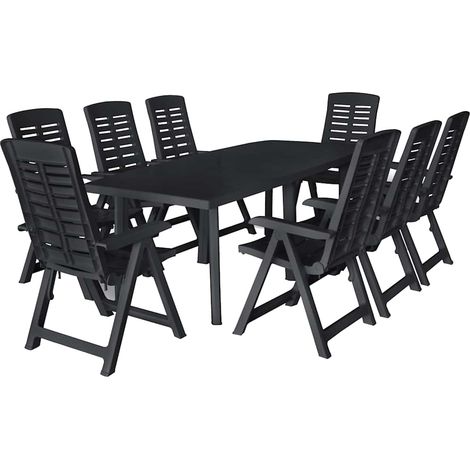 vidaXL Conjunto de comedor de jardín 9 piezas plástico gris antracita (1/5)