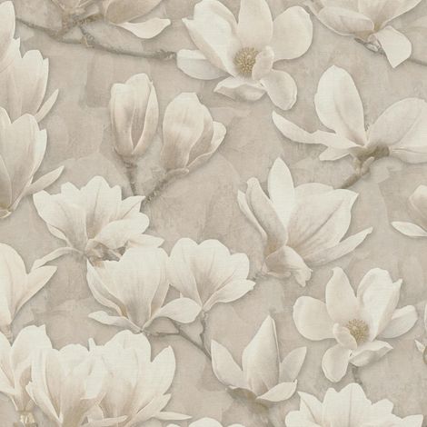 Carta da parati floreale Profhome 396102 Carta da parati TNT goffrata a caldo leggermente strutturata con ornamenti floreali opaca beige bianco-crema bianco 5,33 m2