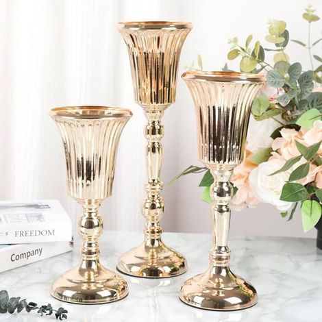 Vases trompette en métal,accessoires de fête de mariage,centres de table,support de fleurs,bougeoir,Guide routier,décor de bureau-L (1/4)