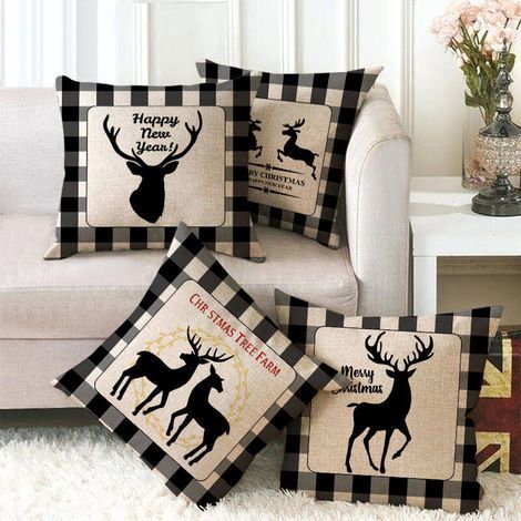 Aiperq Merry Christmas Moose Throw Pillow Covers, 18 x 18 Inch Winter Holiday Cushion Cover Decoration for Couch Slip Cover, Set of 4 (1/5)