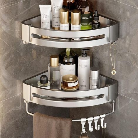 Étagère d'angle pour douche, lot de 2, support mural adhésif pour salle de bain, organiseur de rangement sans perçage, idéal toilettes, chambre étudiante et cuisine (1/2)
