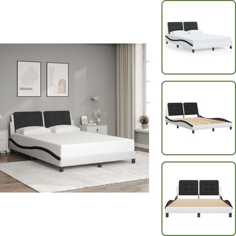 Bettgestell mit Kopfteil Weiß und Schwarz 120x200 cm Kunstleder - Bettsofa - Schlafzimmermöbel - Doppelbett - Boxspringbett - Gästebett (1/5)