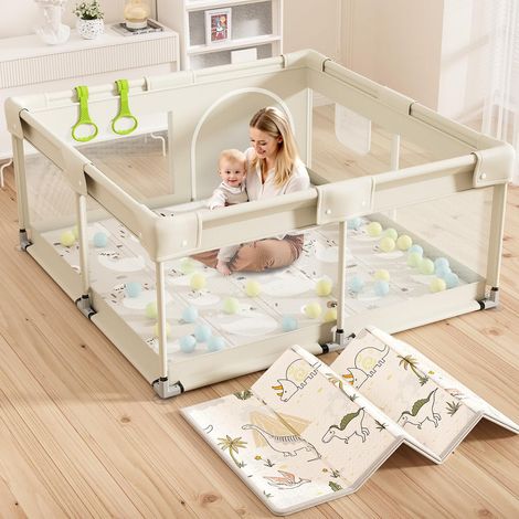 Parc Bebe 120x120cm Beige - Parc Bébé avec Tapis (1/5)