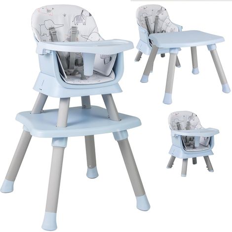 GOPLUS Chaise Haute Bébé Convertible 6-en-1, avec Table de blocs, Plateau Amovible, Pieds Antidérapants, Harnais à 5 Points, Coins Arrondis, pour 6-36 Mois, Charge 25 KG (Bleu-gris)