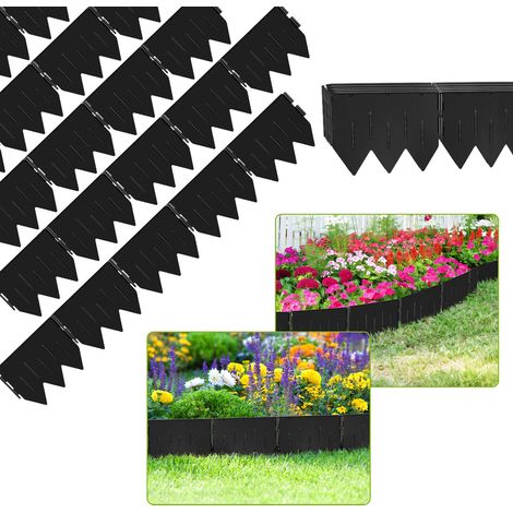 Jiubiaz Bordure per aiuole 25 pezzi Bordure per aiuole 5 metri in nero - Bordure da giardino in plastica resistente con piede triangolare integrato (20x15 cm) Resistenti ai raggi UV