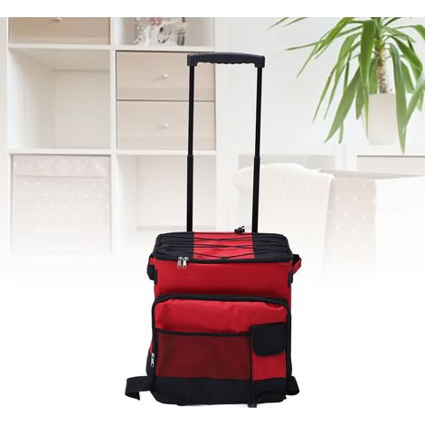 Pousse-Trolley Thermo Isolant 43L Grande Capacité Imperméable Déroulable Rouge pour Camping Pique-Nique
