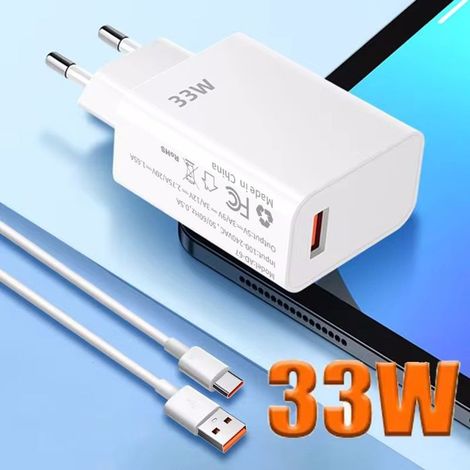 Chargeur - NOBRAND - USB 33W QC3.0 - Câble USB-C 1m - Prises EU/US - Compatible Xiaomi/Redmi/POCO (1/5)