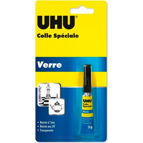 Colle spéciale verre – Colle forte, rapide, étanche, réactive aux UV – Pour assemblage verre et métal – Tube 3g – UHU