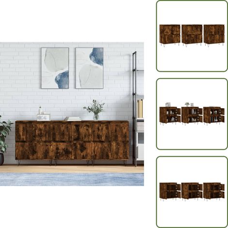 The Living Store Sideboards 3 Stk. Räuchereiche Holzwerkstoff - Sideboard - Wohnzimmermöbel - Holzmöbel - Regal - Schreibtisch
