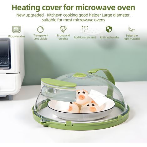 Pare-éclaboussures pour micro-ondes – Protection transparente avec poignée réglable et évents de vapeur, couvercles pour plats de 25 cm, ustensiles et accessoires de cuisine, type à injection d'eau. (1/5)