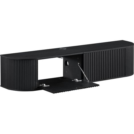 Meuble TV suspendu 140 cm avec grand rangement et passe-câbles, adapté pour TV de 43 à 65 pouces (1/5)