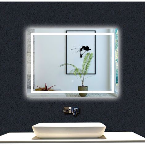 AICA Espejo rectangular de baño,100 x 60cm, con LED tricolores, antivaho, brillo ajustable, memoria agapada (1/5)