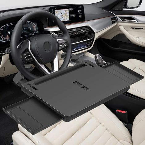 Plaque de bureau pour volant de voiture, multifonctionnelle, universelle, très grande plaque de bureau pour volant de voiture, table à manger flottante, porte-gobelet, solution de bureau de voiture (1/5)