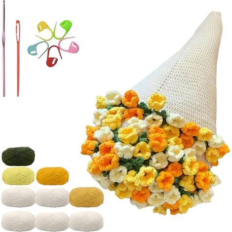 Kit de Couverture à Faire Soi-Même - Bouquet Au Crochet - Sac De Matériel Pour Débutants - Pour La Décoration De La Maison Anniversaire Noël Saint Valentin Maman Et Mère (1/5)