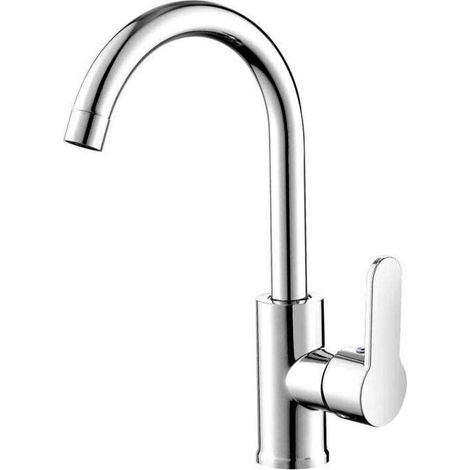 Robinet de cuisine pivotant à 360°, mitigeur d'évier à poignée unique, eau chaude et froide réglable, robinet anticalcaire, aérateur amovible, finition chromée brillante. (1/4)