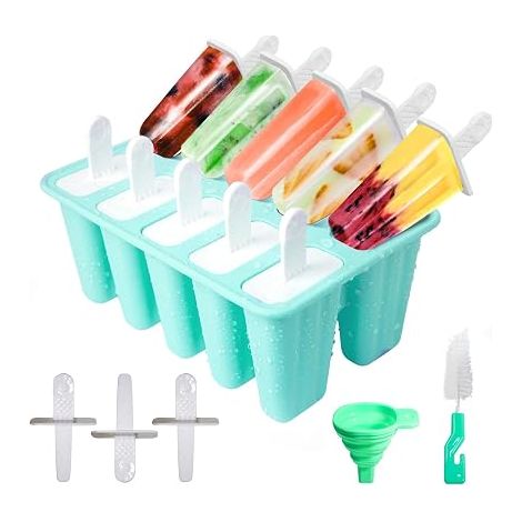 FLITI- Moules à Glaces en Silicone 10 Cavités avec Bâtonnets et Entonnoir Pliable, Sans BPA, Réutilisable, Facile à Démouler et à Nettoyer, Idéal pour Fruits et Jus (1/5)