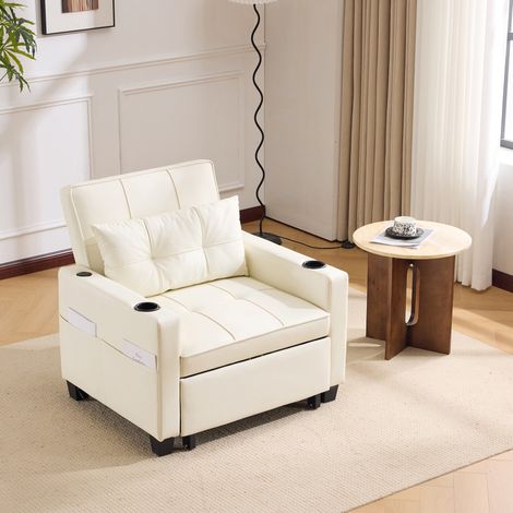 Divano letto singolo 3 in 1 reclinabile bianco OKMYHOME (1/5)