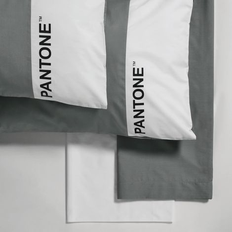 Pantone™ - Completo Letto Matrimoniale Cotone 2 Piazze, con Lenzuola 240x280 + Federe Cuscini 50x80 + Lenzuolo Sotto con Angoli Matrimoniale 180x200, per Materasso fino a 25h, Grigio/Bianco (1/3)
