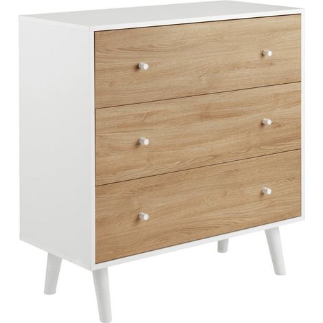Home Heavenly® - Cómoda dormitorio 3 cajones LEAH, estilo nórdico, 106x100x45 cm. Color: Blanco y Roble (1/5)
