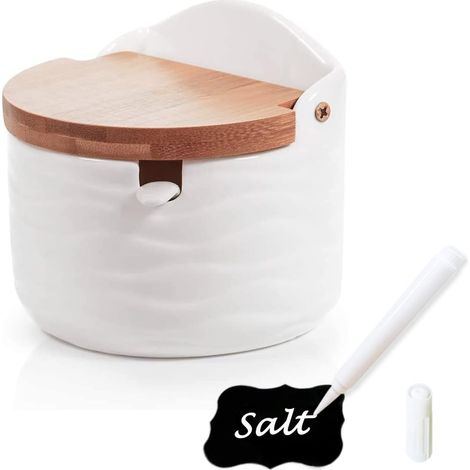Azucarero de cerámica con tapa y cuchara, recipiente de azúcar de cerámica, salero, caja de azúcar, caja de sal, recipiente de sal con tapa, ideal para el hogar y la cocina, capacidad de 8.8 oz / 260 