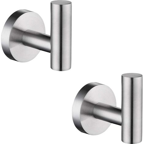 Patère solide inox porte serviette salle de bain mural salle de bain et cuisine 2 pièces Macaron argent (1/4)
