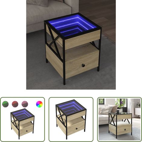 LED-Spiegel -  Couchtisch mit Infinity-LED Sonoma-Eiche 40x40x51 cm (1/5)