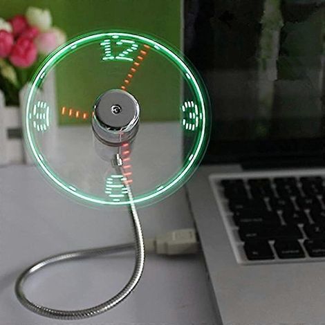 Ventilateur horloge USB LED avec affichage de l'heure en temps réel, argenté (1/5)