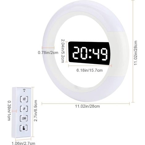 Orologio da parete digitale a LED con telecomando, orologio da parete CestMall alimentato tramite USB, 12/24 ore, temperatura, 3 luminosità, luce RGB a 7 colori, sveglia e snooze, orologio con specchi (1/4)