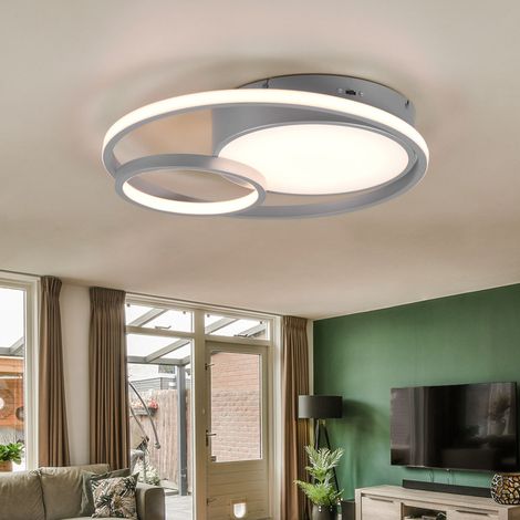 Deckenlampe dimmbar über Lichtschalter LED Deckenleuchte Schlafzimmer, einstellbare Lichtfarbe, titanfarbig, 28W 3200lm warmweiß-neutralweiß, DxH 48x9 cm