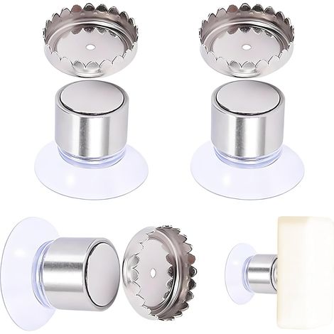 Juego de 3 jaboneras magnéticas de acero inoxidable – no requiere perforación, ventosa integrada – para uso en cocina/baño