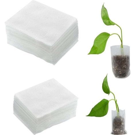 200 sacchetti per piantine, sacchetti biodegradabili per vivaio in tessuto non tessuto (2 misure) 10-12 cm, 16-14 cm, bianco (1/4)