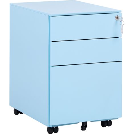 Armario de metal azul claro 3 cajones ruedas cerradura industrial oficina Cami (1/5)