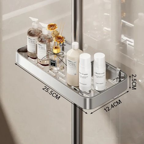 Étagère de douche argentée sans poteau, organisateur de douche, étagère de salle de bain en aluminium sans perçage, porte-savon et shampoing, bac à douche, accessoires de salle de bain (1/5)