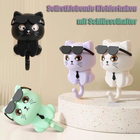 Crochet Autocollant - Chat Et Lunettes De Soleil - Décoration Murale Pour Clés - 4 Pièces (1/5)