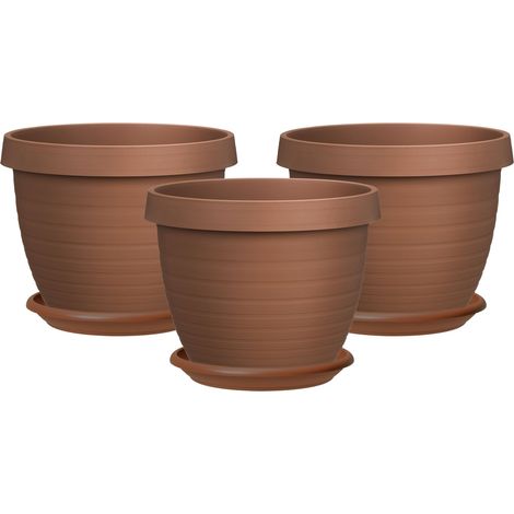 Scheurich Set de 3 pots à fleurs Country Star 40 avec soucoupes, en plastique coloris: terre cuite, 39 cm de diamètre, 30 cm de hauteur, 21,5 l vol.